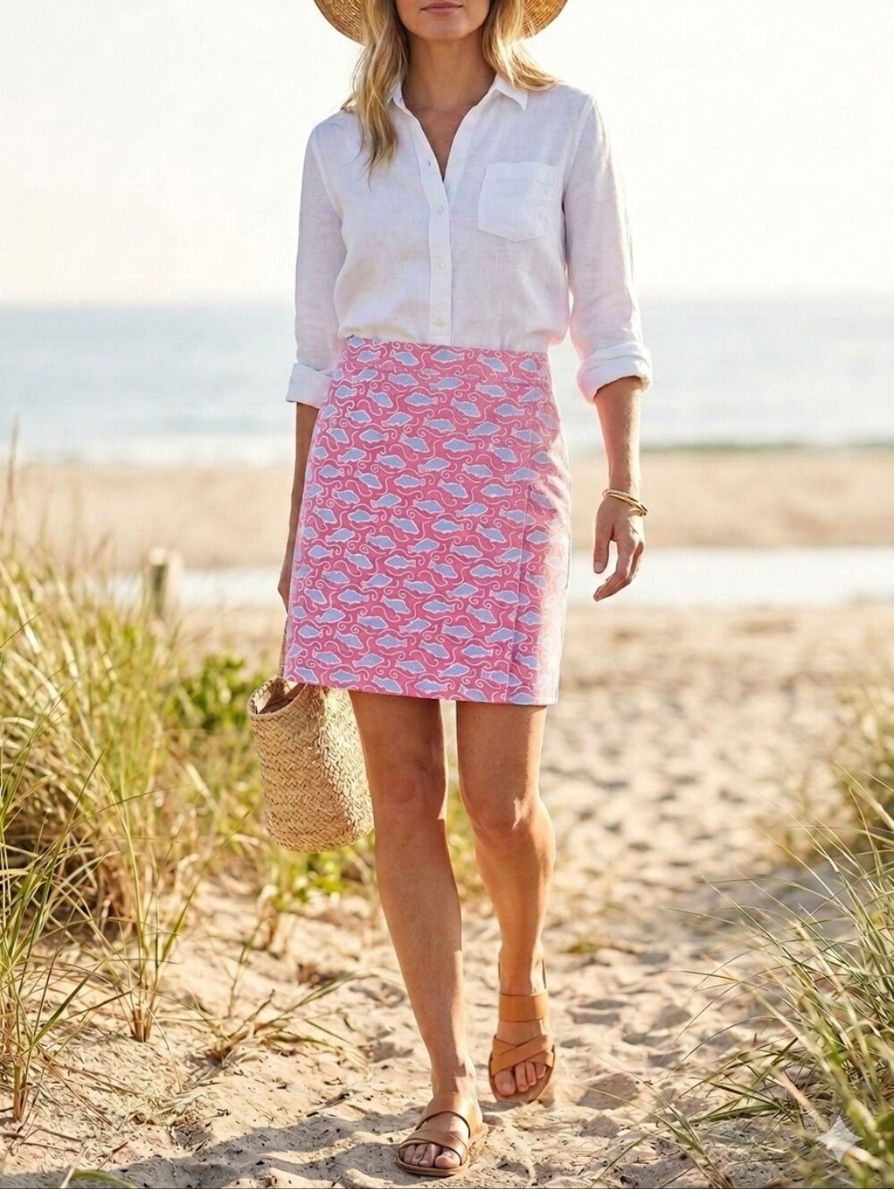 Vineyard Vines | Tear Away Quick Dry Wrap Skirt Pink Blue Fish Print | Large NWT